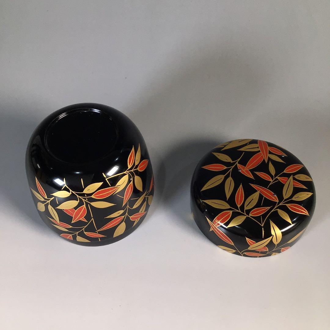 Ｍ３９４　棗　『蒔絵師　中出松峰作』『利休好』『笹蒔絵』『中棗』　共箱　茶道具