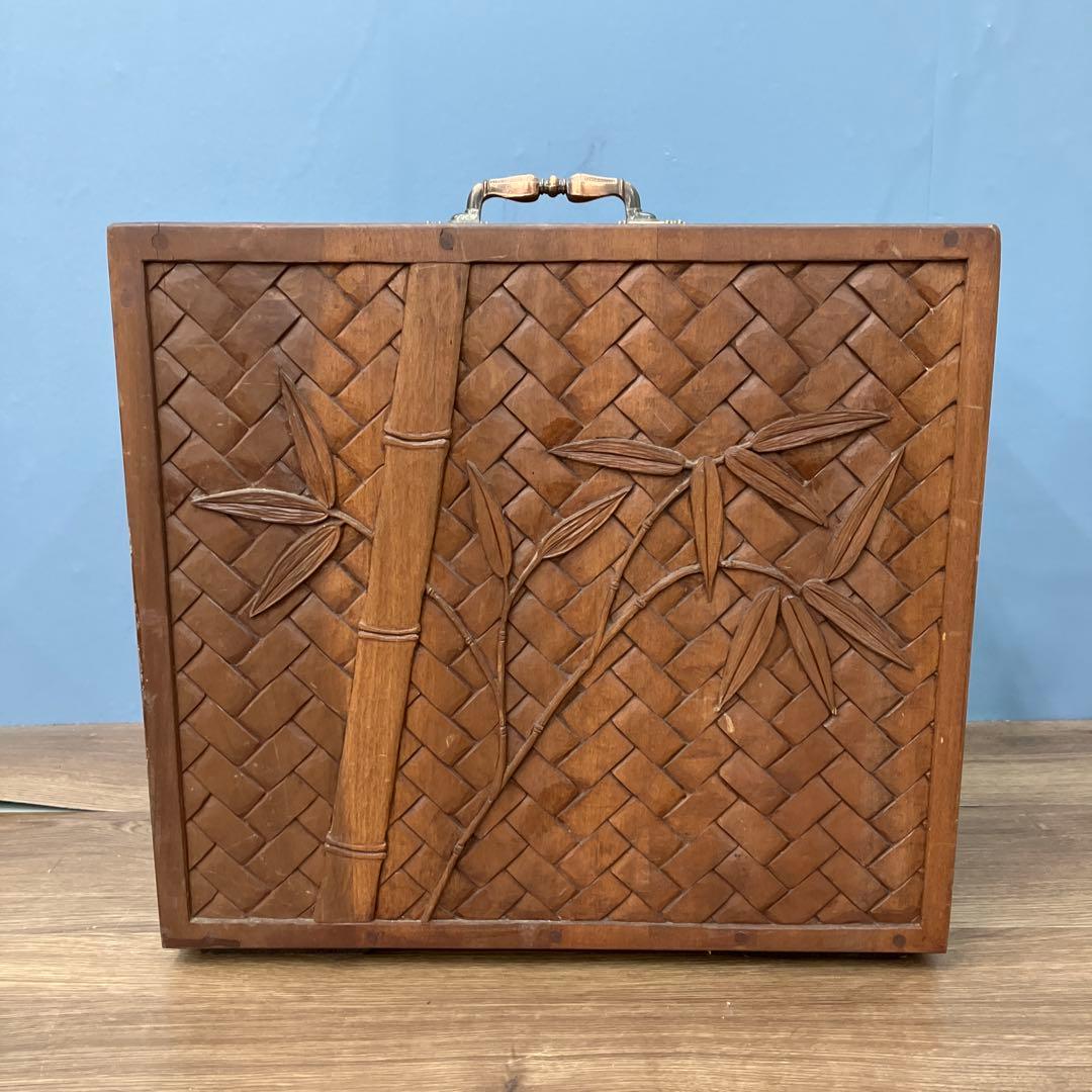 E-3 希少 彫刻 竹林デザイン 木製 4段 収納ボックス 小引き出し 収納