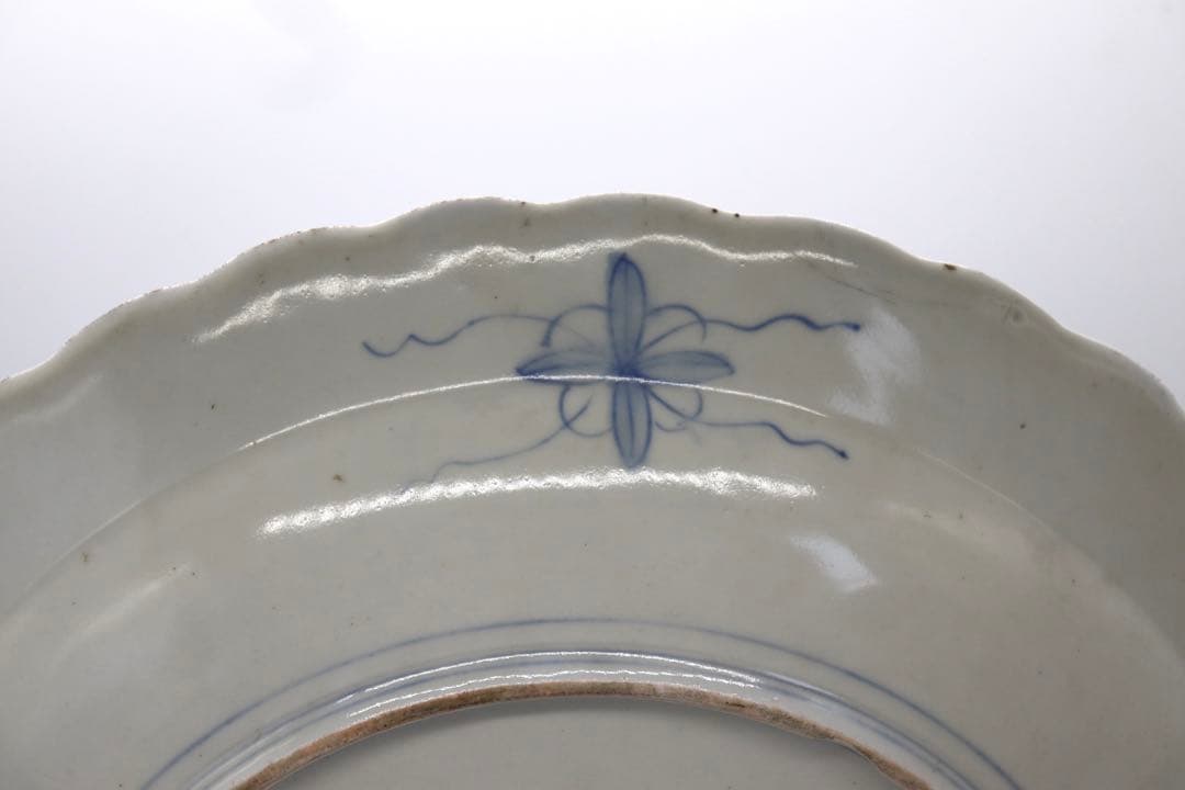 青華釉裏紅　山水紋花口大皿　送料込み0801