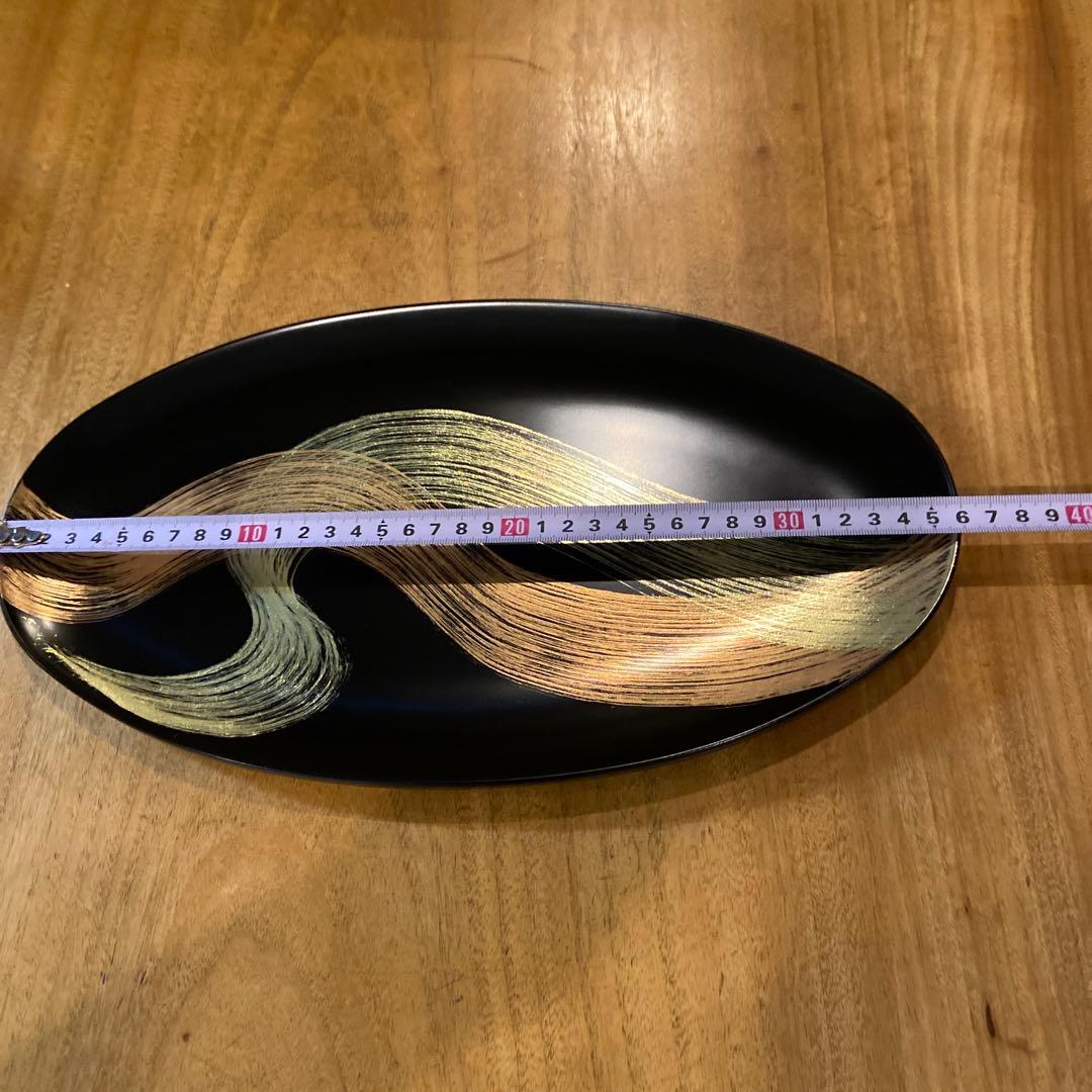 宮内庁御用達 山田平安堂 オーバルプレート 龍水 漆器 金蒔絵