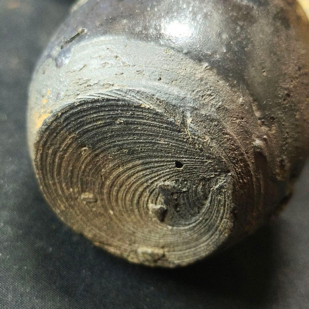 茶道具 肩衝茶入 古伊賀焼 黒釉自然素材蓋 西陣織仕覆 桐箱 江戸骨董古美術珍品