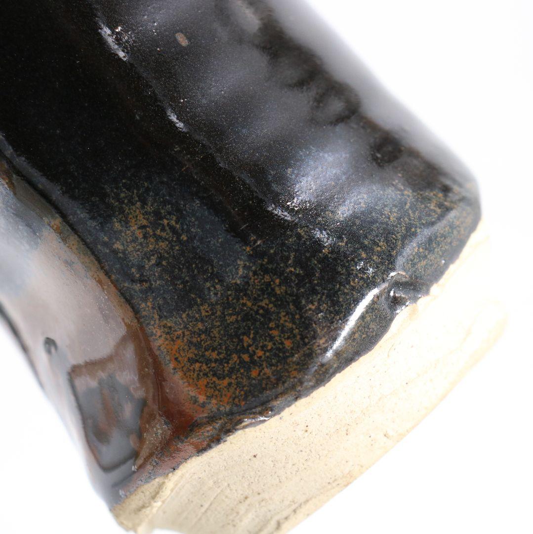 忍冬庵 佐藤和子作 織部焼 肩衝茶入 仕覆付 茶道具 共箱　V909　N9