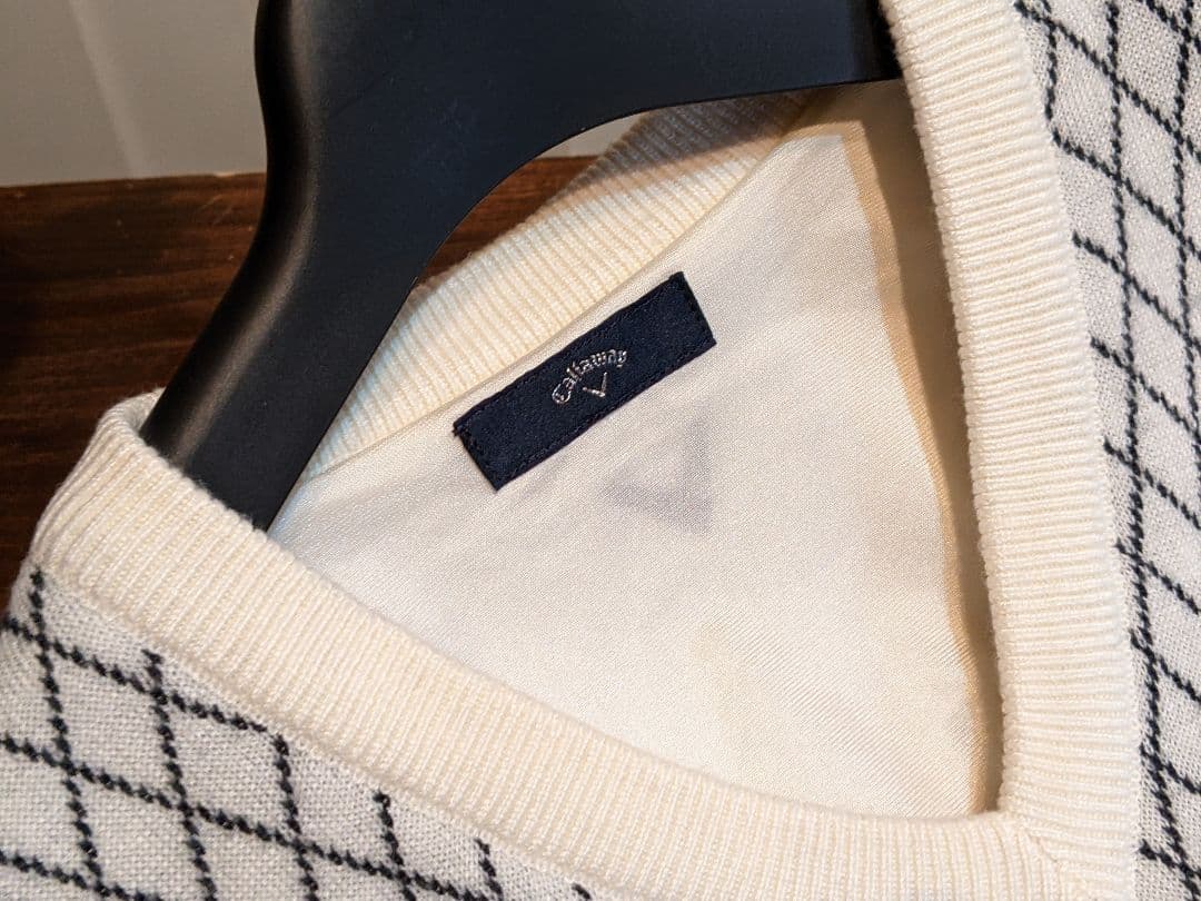 キャロウェイ　バイヤスチェック　裏地　vネック　ニット　セーター　トレーナー　白