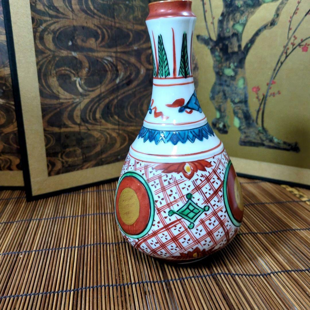 九谷焼 須田菁華2代目 古赤絵 丸赤紋 徳利