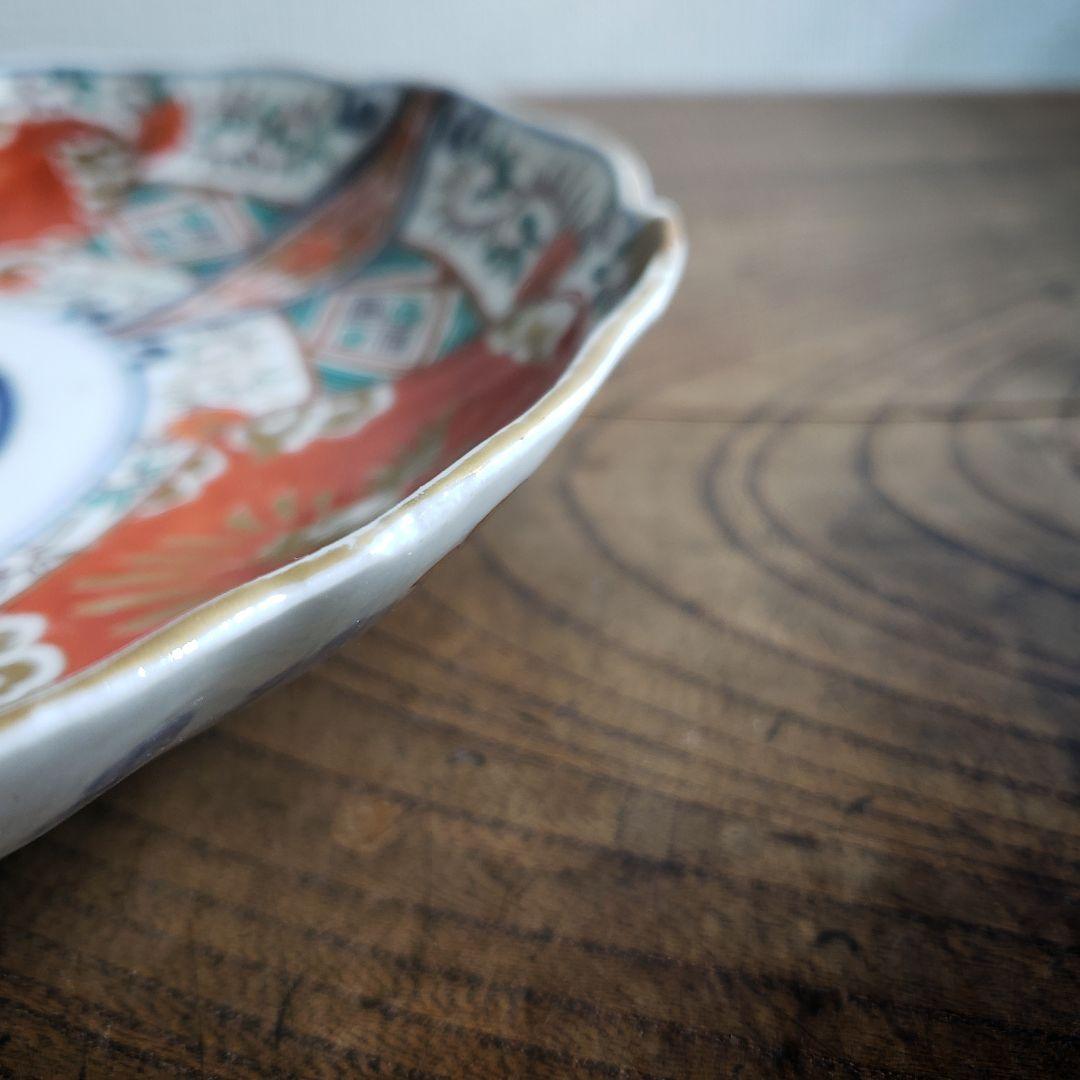 大皿　古伊万里　色絵付け　鳳凰　江戸　金継ぎ　漆直し　唐花草　7寸皿