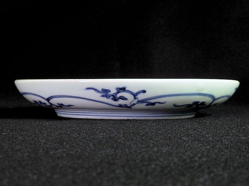 古伊万里　染付　蛸唐草に壽紋の図　６寸皿　江戸期　D075AS-BSl