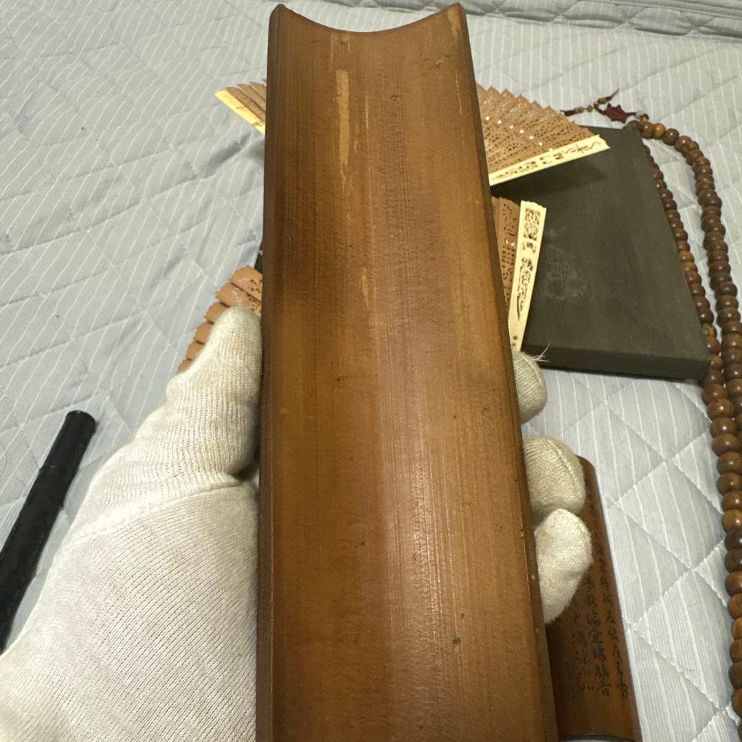 中国 日本時代物白檀念珠紫檀香筒竹彫 詩文 人物 山水 茶道具アンティークまとめ
