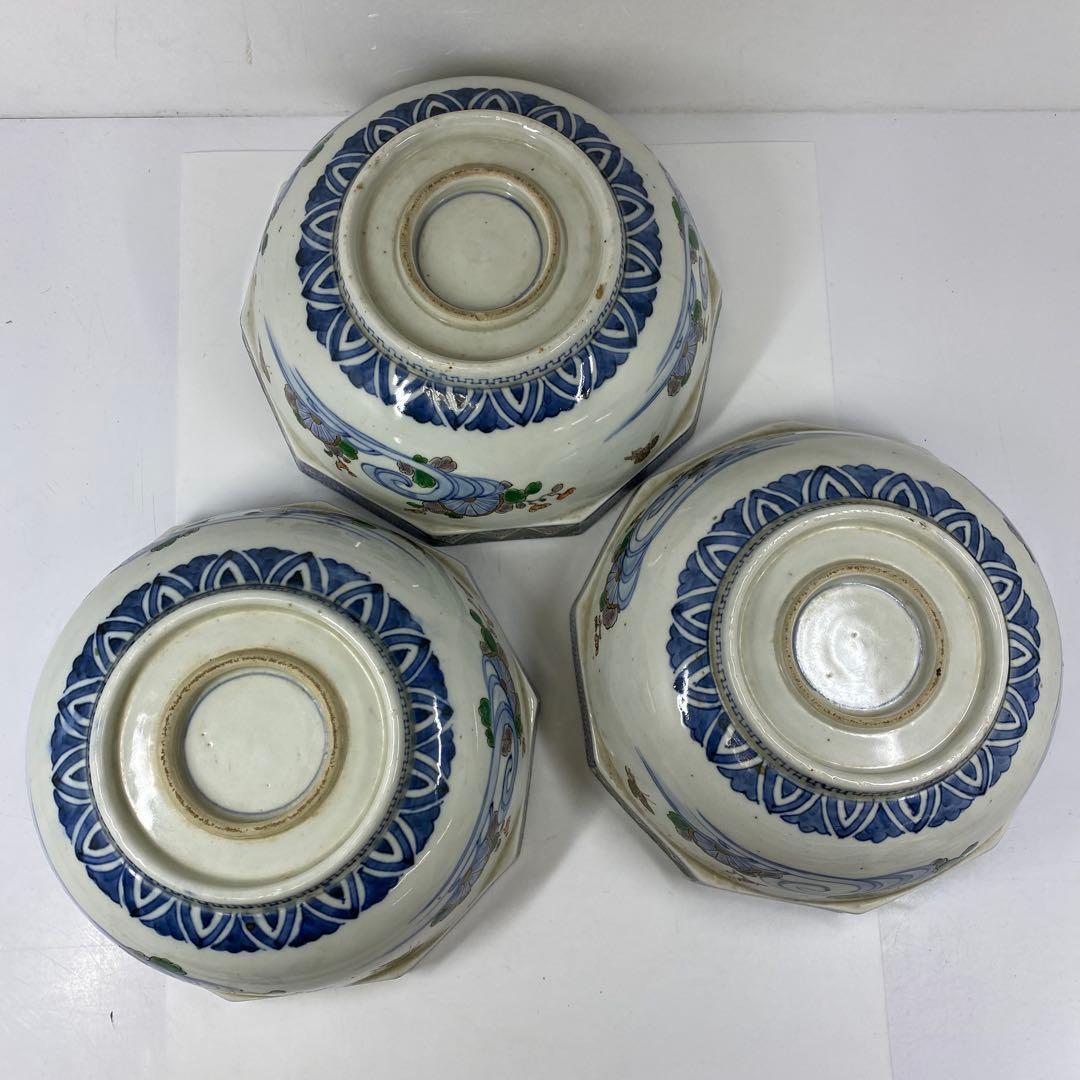 古伊万里　染錦　面取　鉢3点　麒麟図　タサコサ　東さ7-1124③