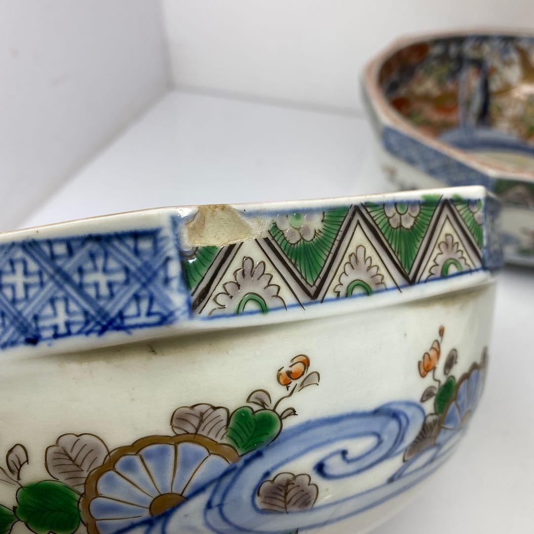 古伊万里　染錦　面取　鉢3点　麒麟図　タサコサ　東さ7-1124③