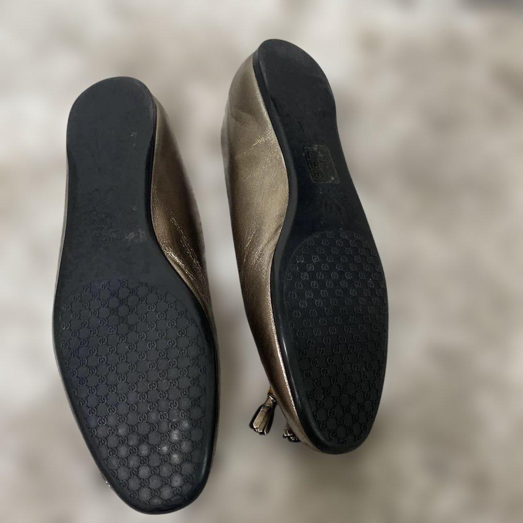 グッチ 36 リボンバレエシューズ ゴールド ブロンズ