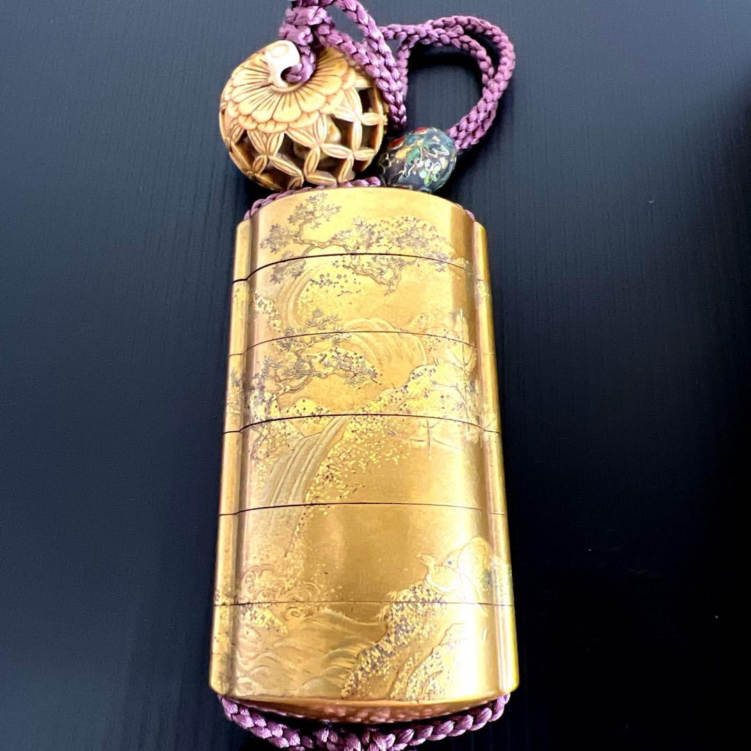梶川作　極上蒔絵印籠　蓋無木箱付　71g 東Y7-0710⭐︎2F