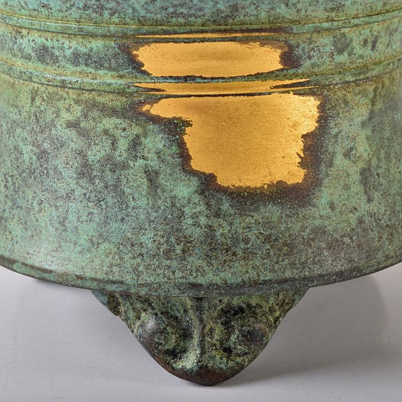 平安　秦蔵六造　塗金銅香炉　「瑞雲」　共箱　G　R8430