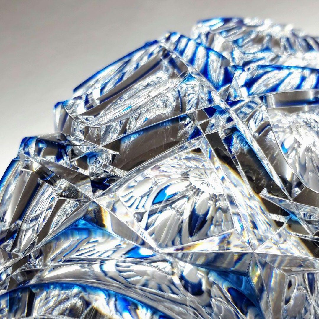 日本工芸会正会員　渡邊 明 作品　　切子 藍色被せ 花瓶　【入手困難品】