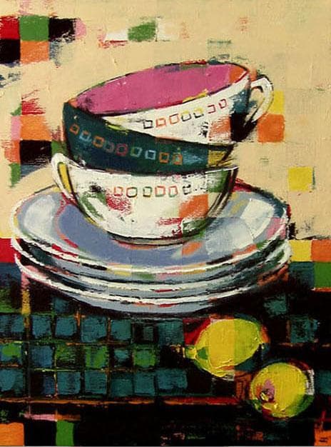 油絵菅家令 絵 絵画インテリア 額付(青緑＋金色の枠) uF6-060203静物