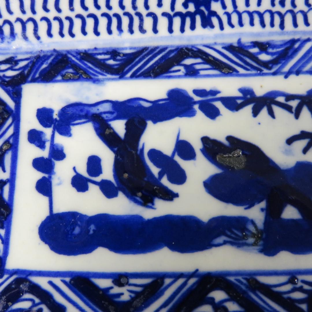 角皿 5枚 染付 古伊万里 明治 江戸 微塵唐草 松竹梅 歪み