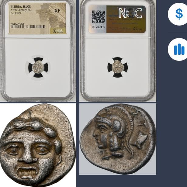 紀元前４世紀 古代ギリシャ ピシディア オボル銀貨 NGC アンティーク 