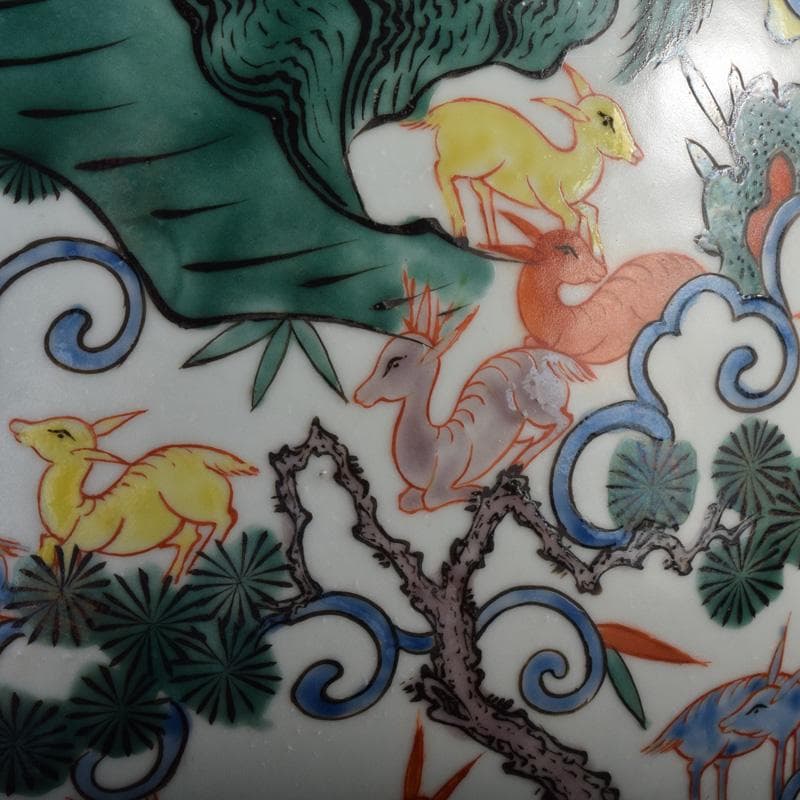 中国　大明萬暦年製　五彩　百鹿文　大壷　M　7312A