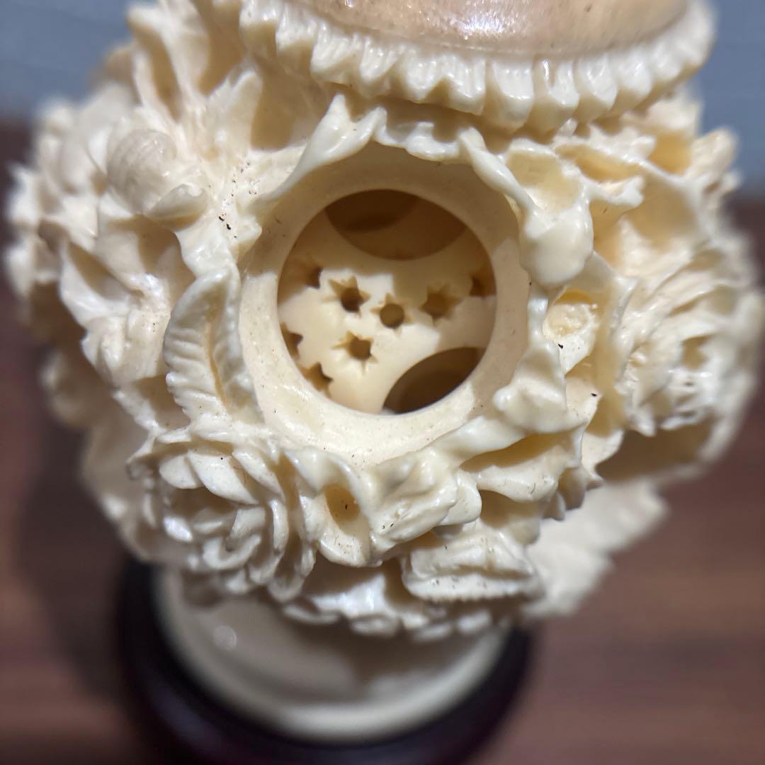 中国美術 象牙調 多層球 花瓶 彫刻 工芸品 置物