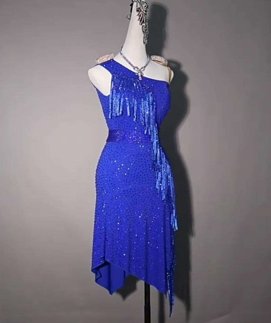 社交ダンス衣装 ラテンワンピースドレス 背中きれい オールストーンオーダーメイド