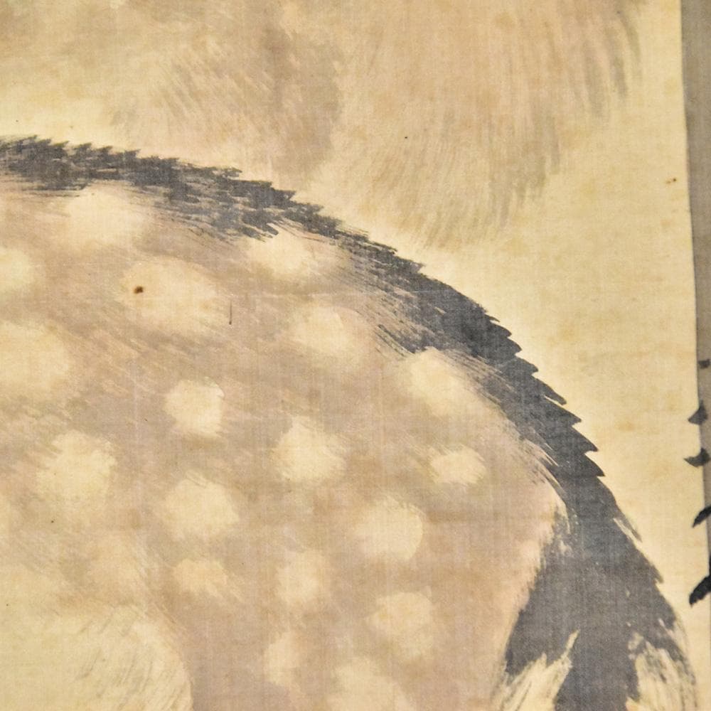 前川孝嶺画 双鹿図 水墨画 掛軸 日本画 掛軸 落款 縁起図 縦204㎝