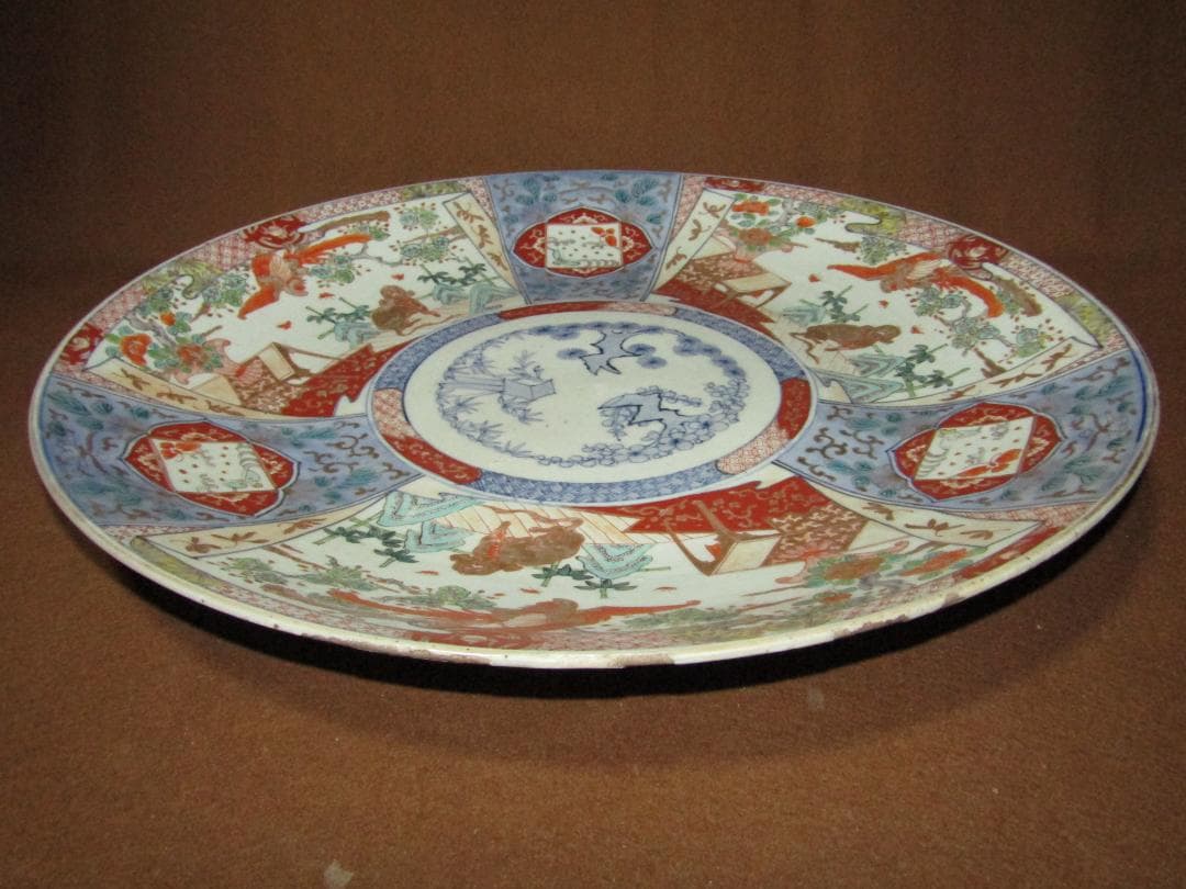 【色絵　古伊万里　鳳凰・唐獅子図　一尺五寸大皿】