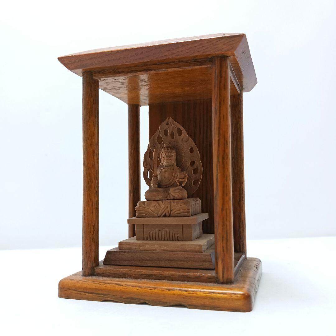 Y2293-26 仏教美術 木彫 不動明王 厨子 ミニチュア　I