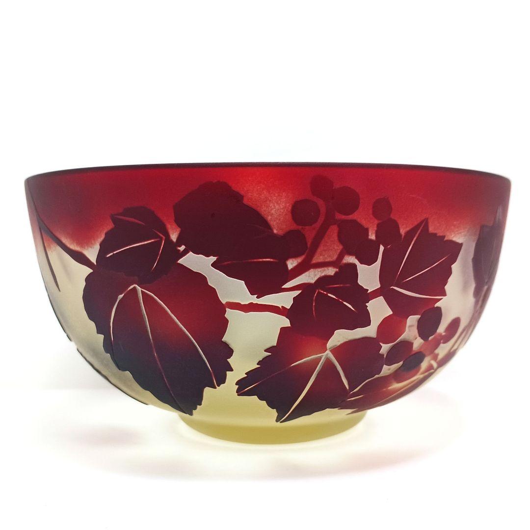 Y3279-2 ガレ風 被せガラス 花文鉢 ボウル 直径12㎝　ten