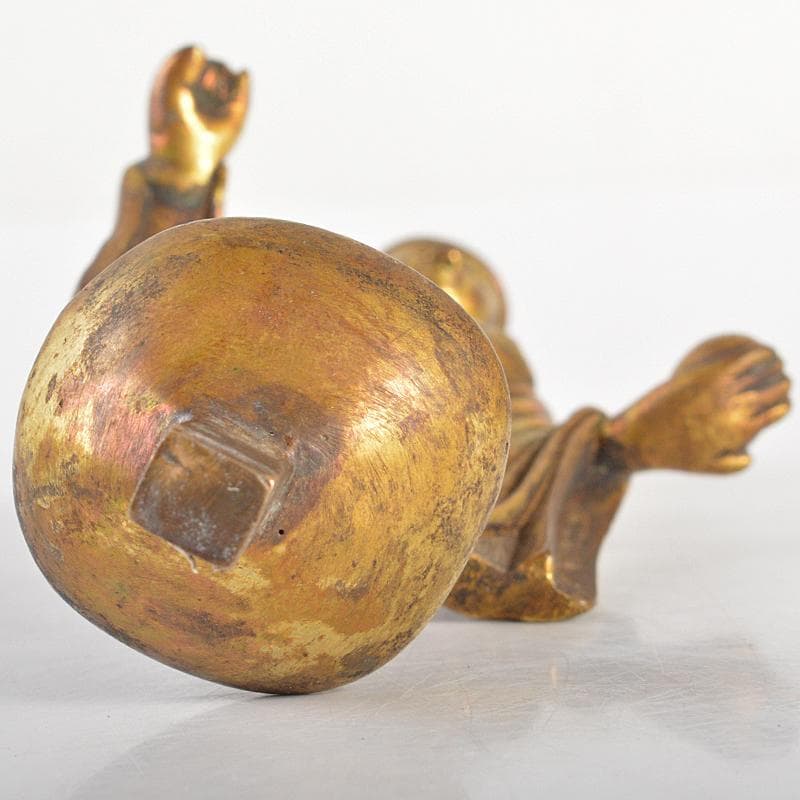 仏教美術　古銅鍍金　仏像　置物　唐木台付　F　R6704