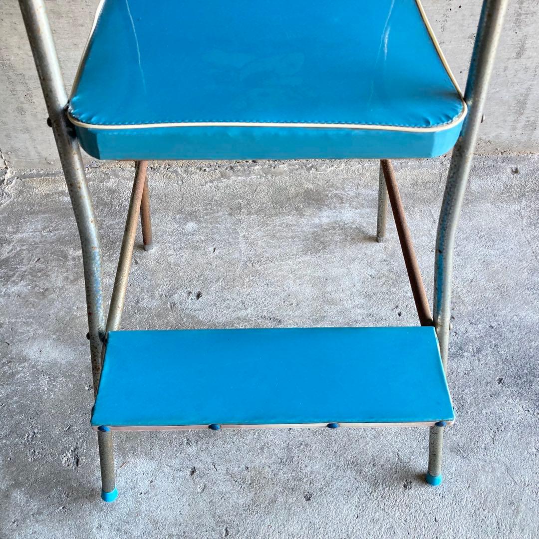 ベビーチェア 子供椅子 ハイチェア 家具 ビニール 青色 ポップ 昭和 レトロ