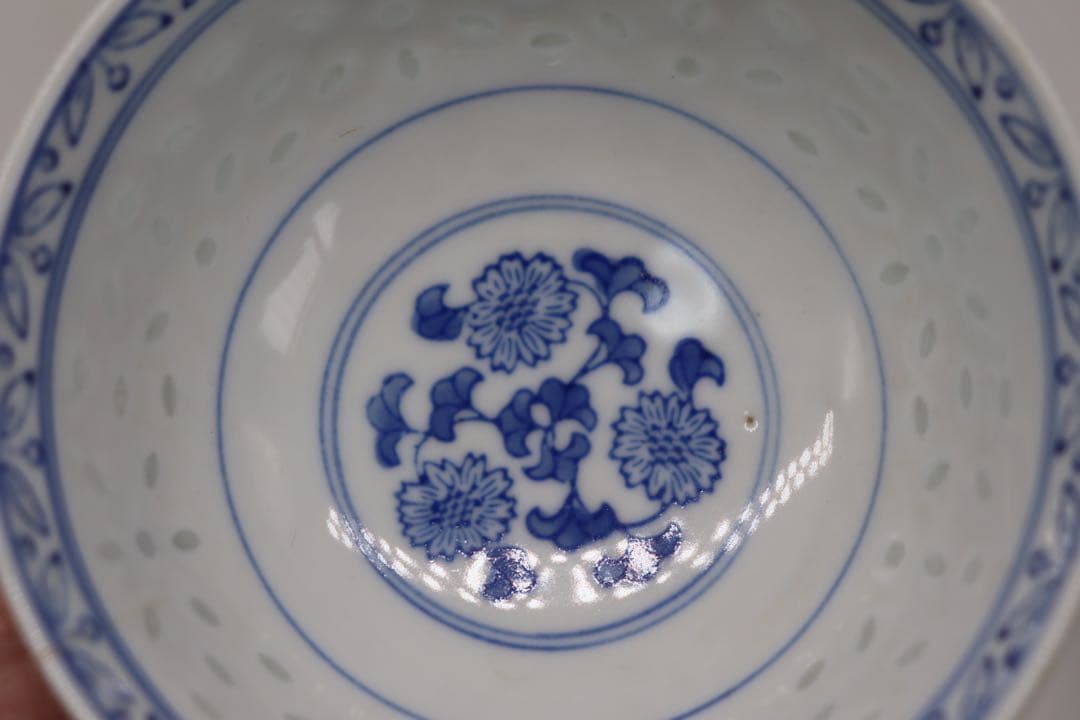 中国　玲瓏器　染付茶碗4点　玩玉　送料込み250425