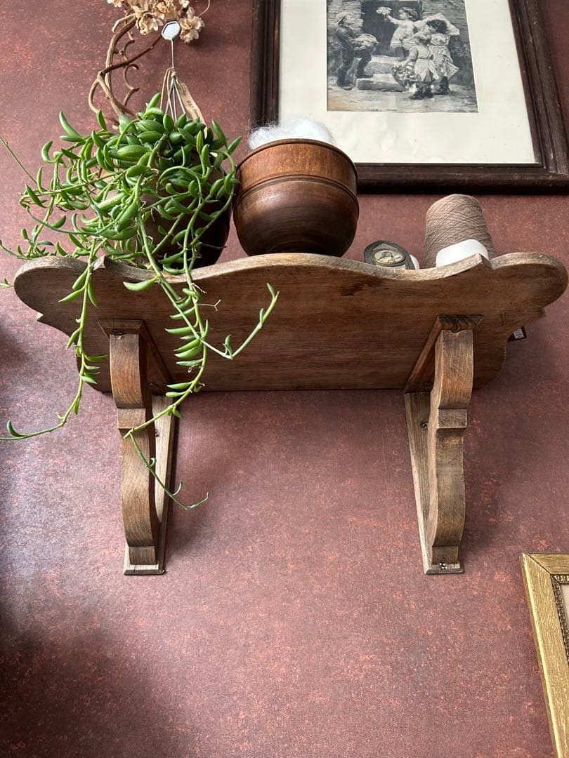 フランス アンティーク ウォールシェルフ 壁掛け棚 木製 無垢材 彫刻　剥離