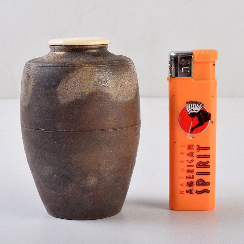 茶道具　備前焼　木村陶峰造　茶入　仕覆付　共箱　V　8750