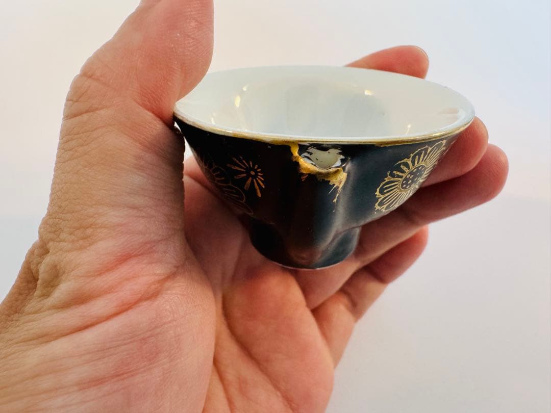 骨董　うぐいす盃　桜と菊