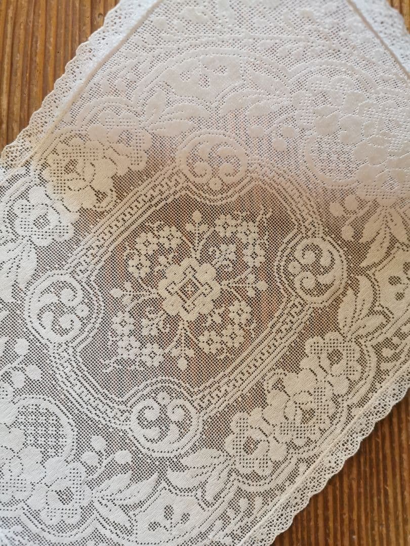 アンティーク 目の細かな◻◽フィレレース レクタングル トレイクロス ローズ紋β