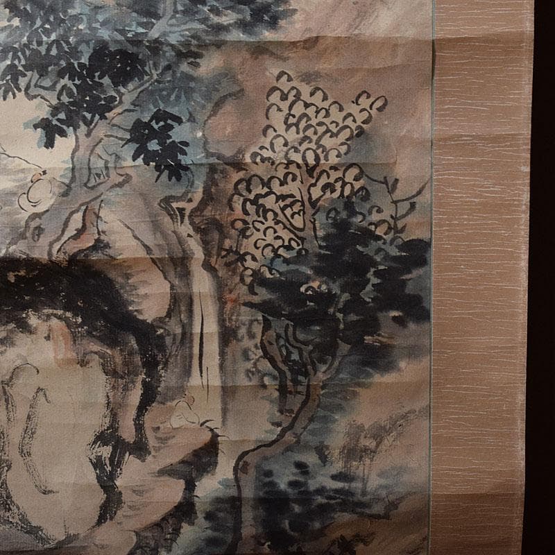 掛軸　青木木米筆　山水画　水墨画　時代箱　N　R9127