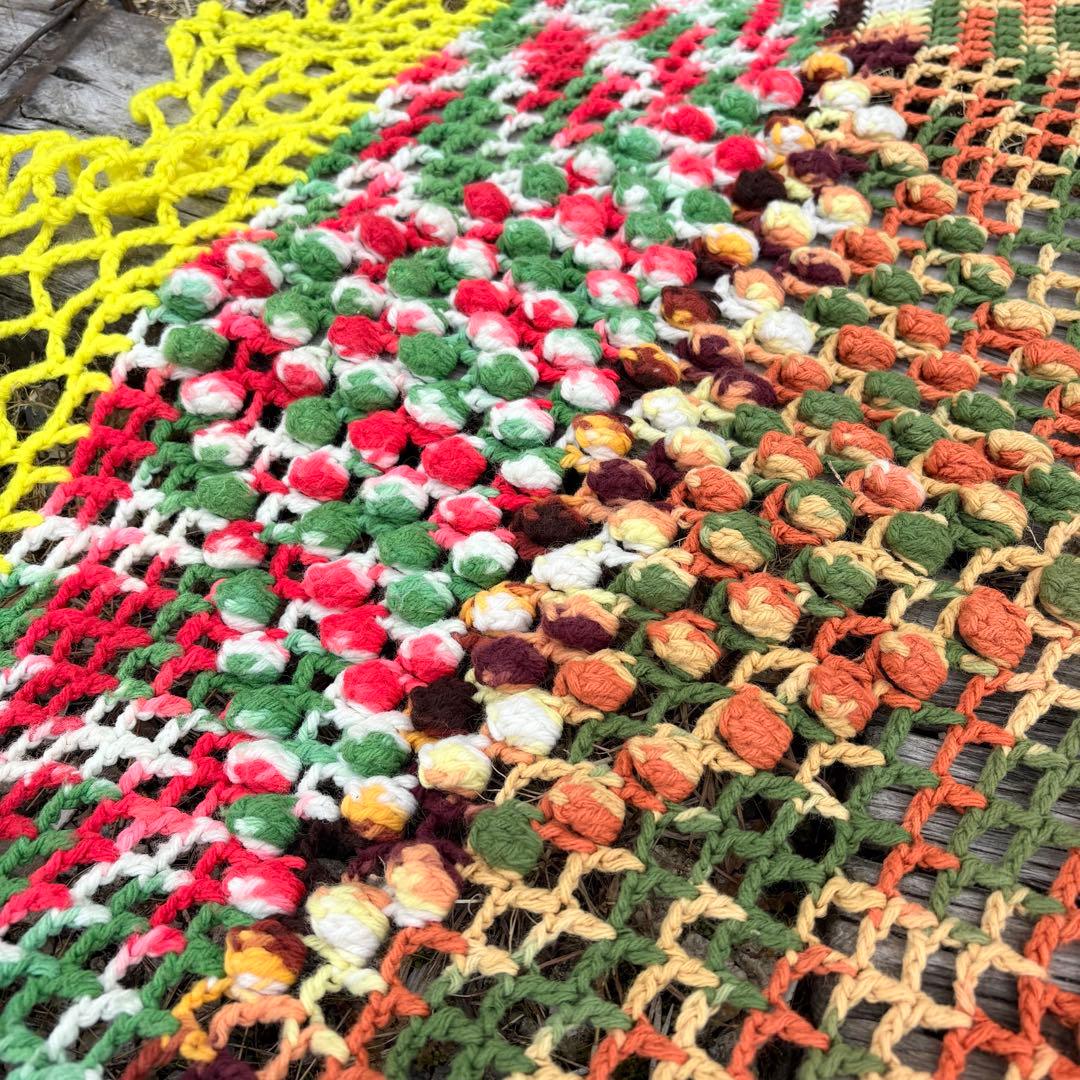 【USA vintage】グラニーブランケット　特大 透かし編み ベッドカバー