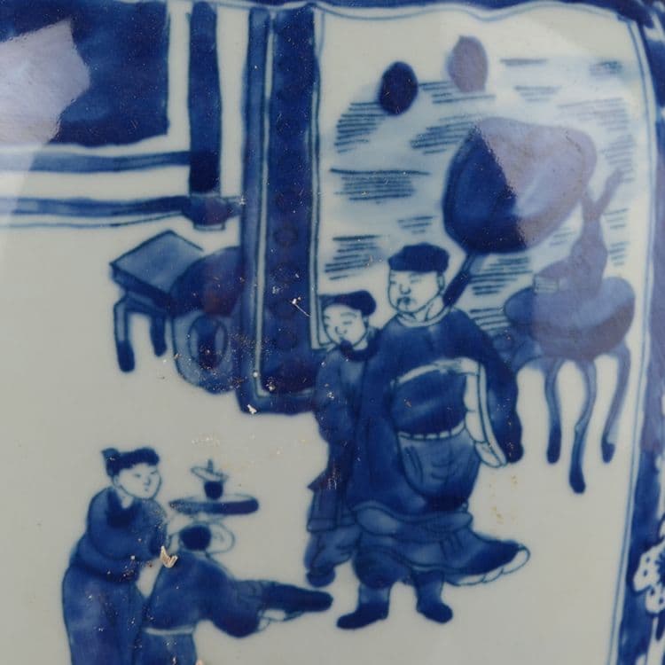 大清康熙青花窓人物紋花瓶 景徳鎮 陶磁器 装飾品 現代工芸品 美術品 置物