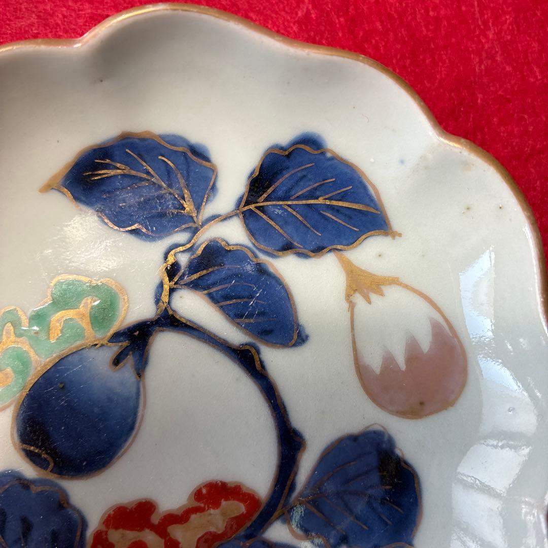 古伊万里　色絵　茄子文　小皿　5枚組