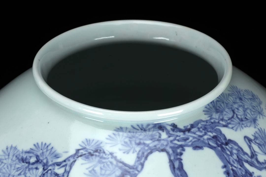 【韓国人間国宝 安東吾】染付虎図花瓶 丸壺 共箱 李朝白磁 大型飾壺 古美術骨董