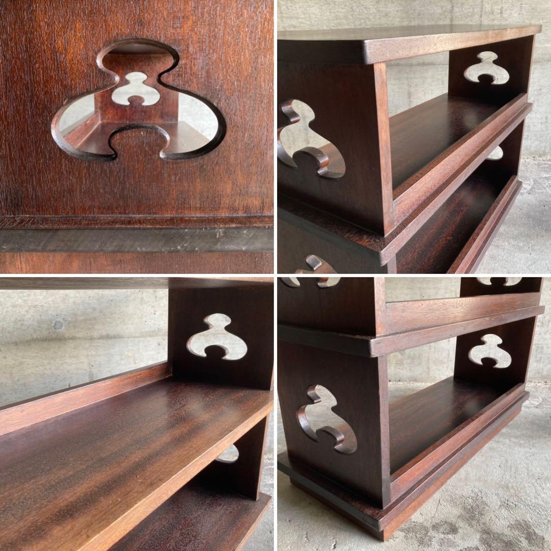 古い飾り棚 置物台 ラック シェルフ 展示 陳列 透かし 木製 家具 レトロ