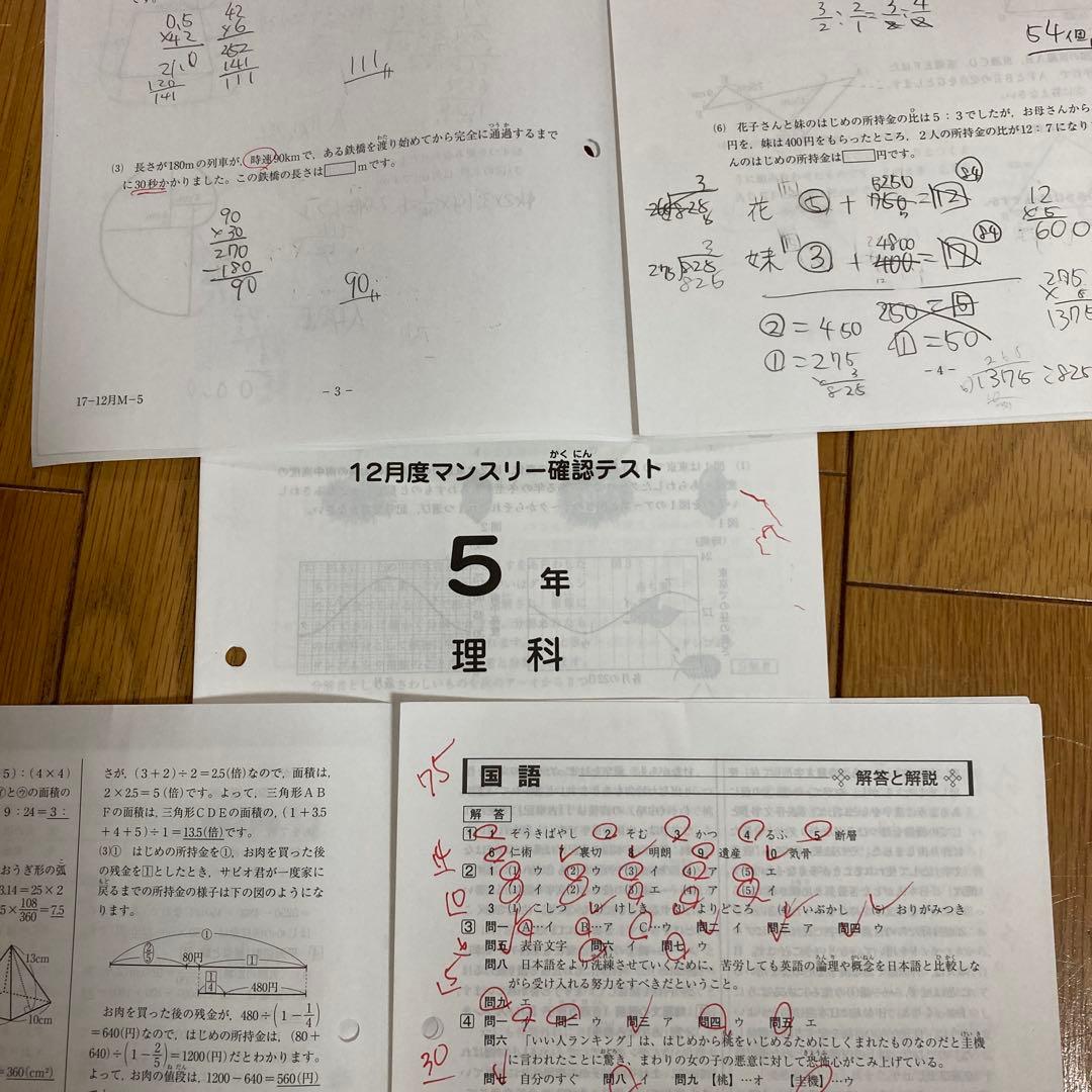 SAPIX5年入室・マンスリー・組分け・復習・サピックスオープン1年分(15回)