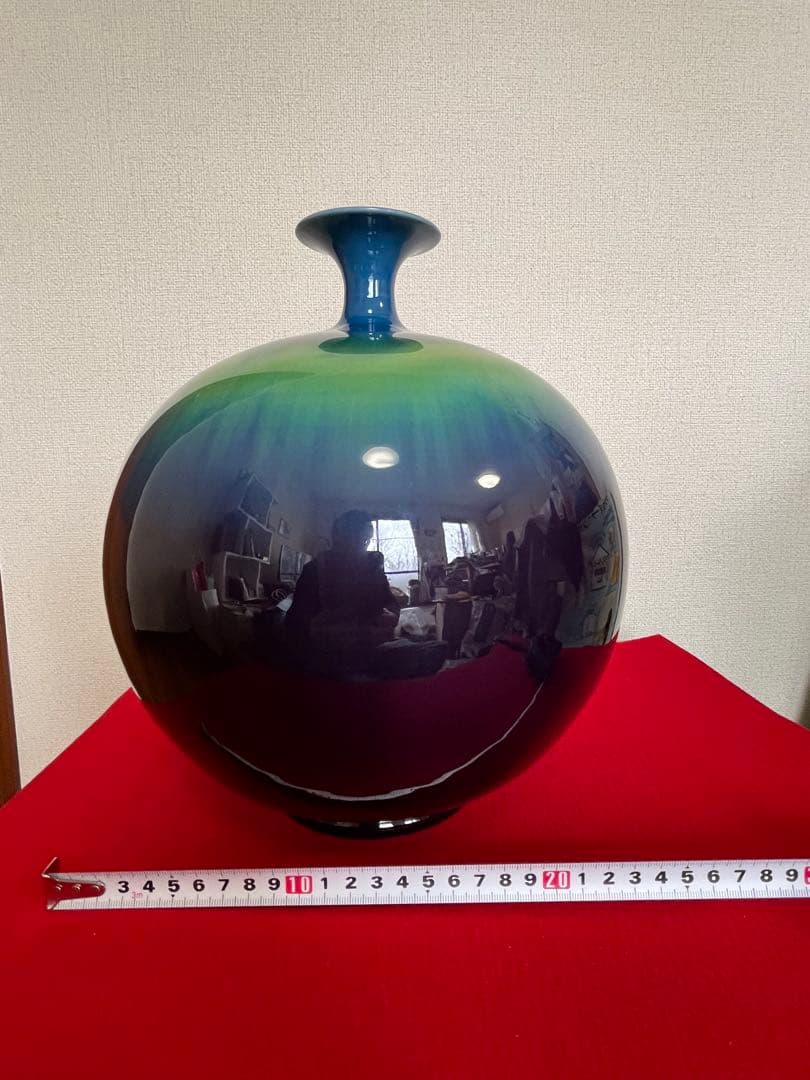 【特大】三代 徳田八十吉作 （正彦銘）碧明釉 壺 約28.5cm 管理T256