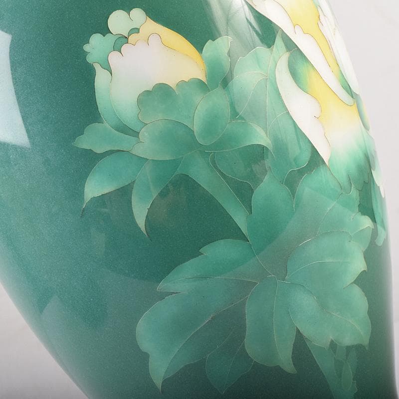 七宝焼　牡丹文　花瓶　唐木台・時代箱付　M　R8760B