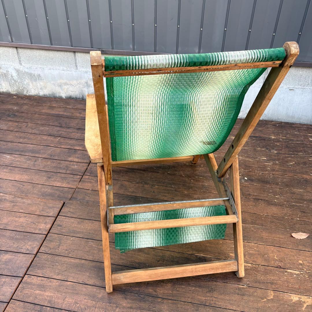 B2 昭和レトロ 木製デッキチェア ビーチチェア リクライニングチェア 古家具