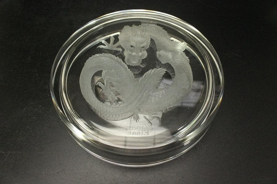 HOYA クリスタル 龍皿 3個 揃 未使用(A608)