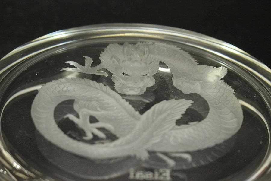 HOYA クリスタル 龍皿 3個 揃 未使用(A608)