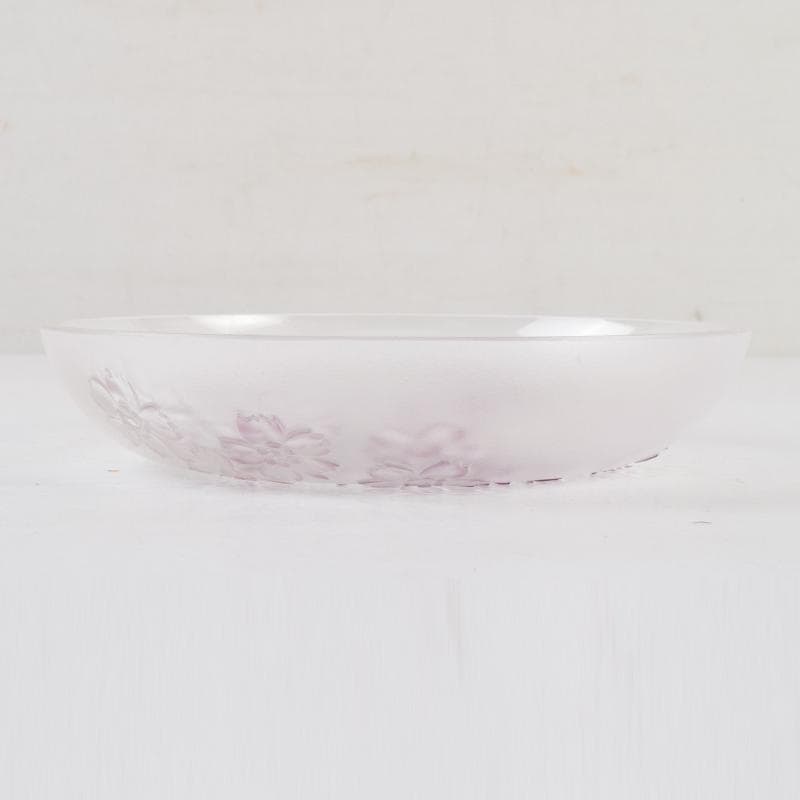 ガラス工芸　荒木良忠作　桜刻　皿　共布共箱　C　9100